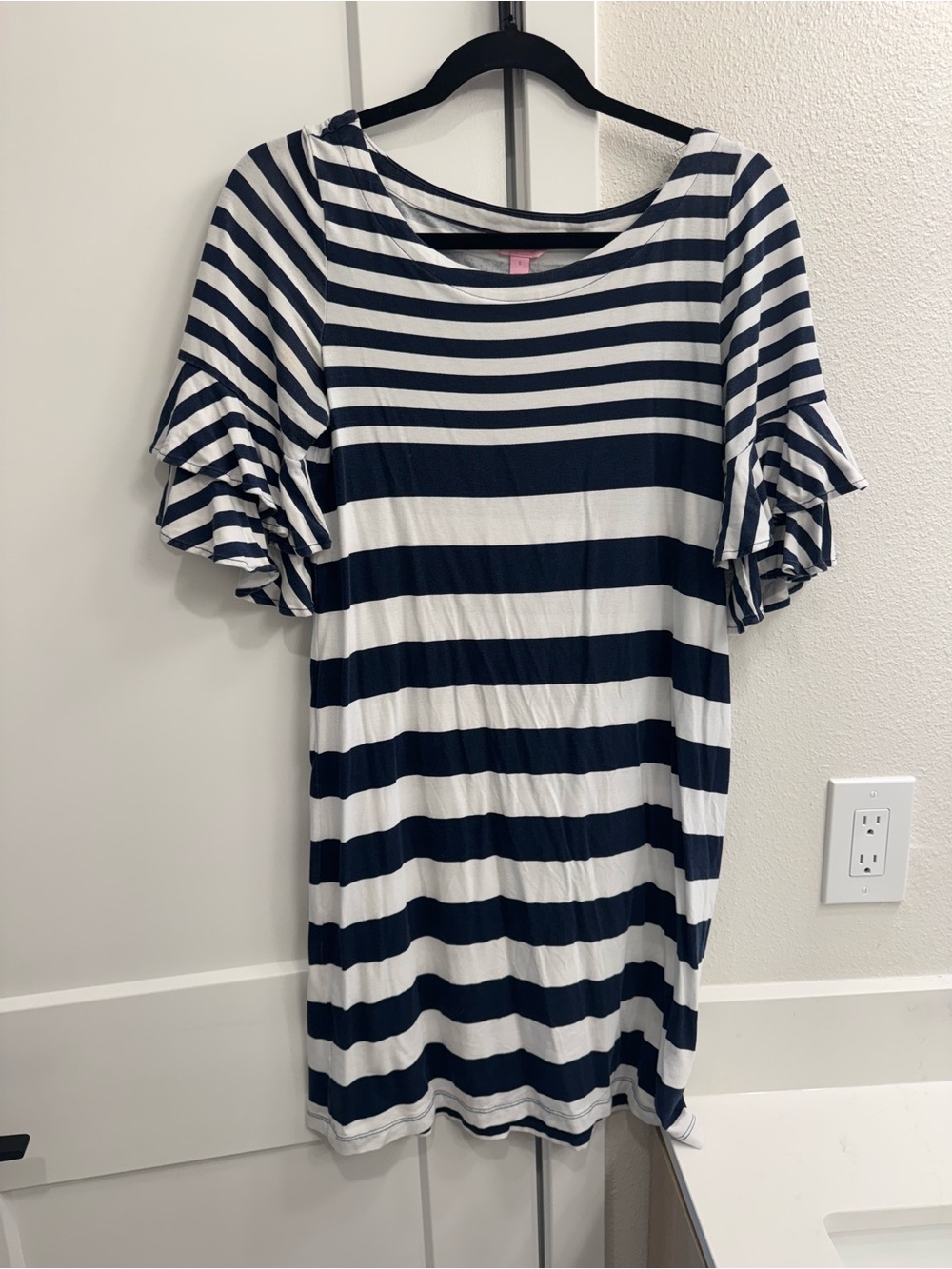 Lilly Pulitzer Navy White Striped Ruffle Sleeve Dress Size Small